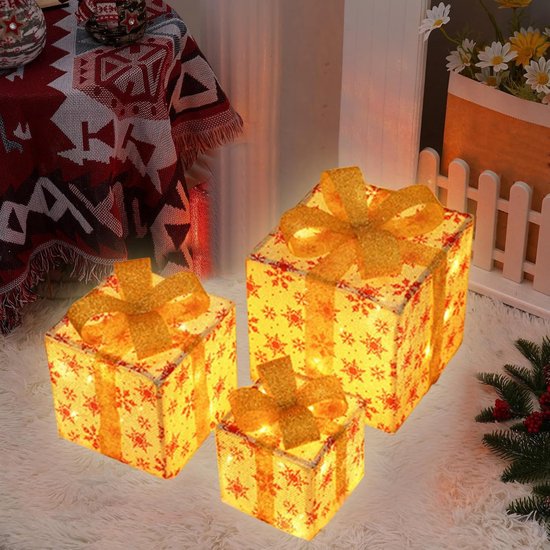 Foto: 3 stuks kerstlampjes geschenkdozen met afstandsbediening lichtgevende doosdecoraties met kerstbomen sneeuwvlokken kleurrijke sterpatronen en glinsterende strikken perfect voor feestdagen terrassen en gazondecoraties 