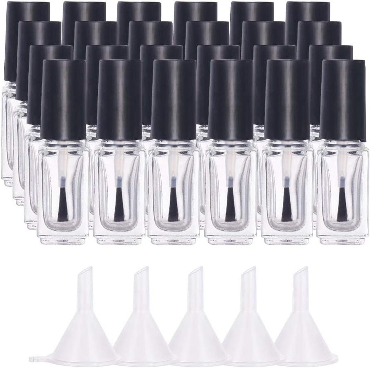 Provento - Set van 24 transparante glazen nagellakflesjes van 5 ml met borstels en trechter. Ideaal voor nail art en DIY-projecten.