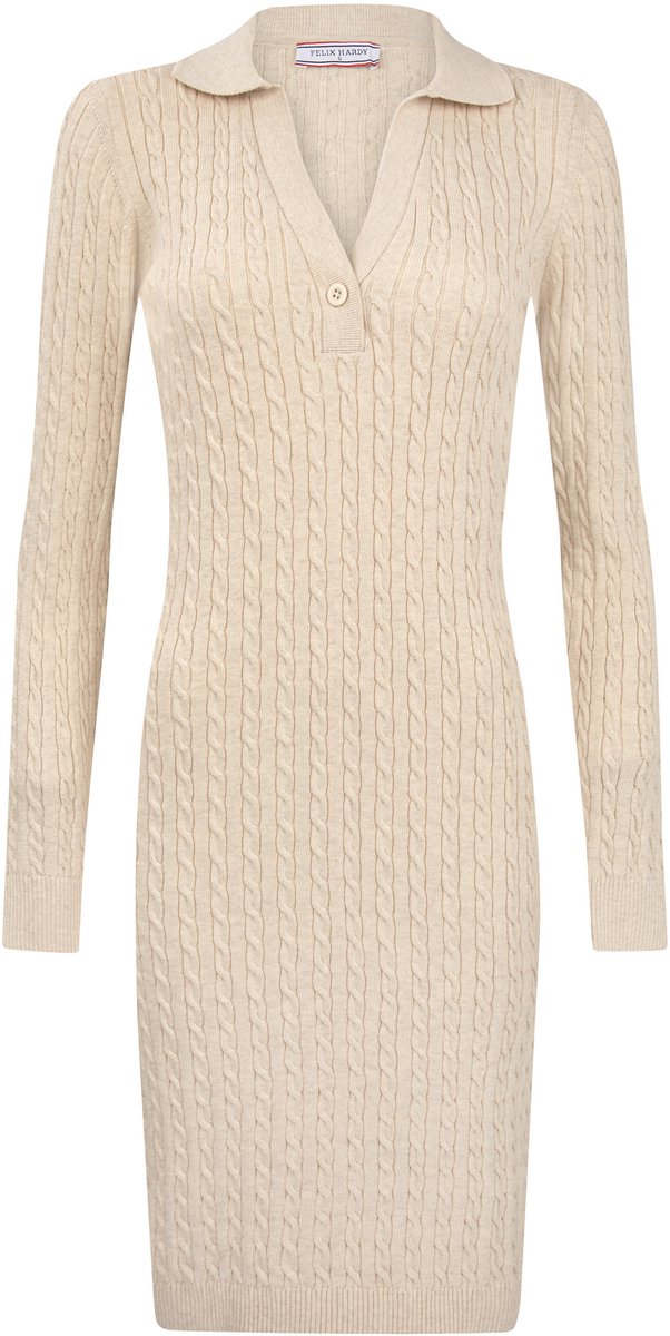 Felix Hardy Kabelgebreide Jurk Met Lange Mouwen - 100% Katoen Dames Beige - M