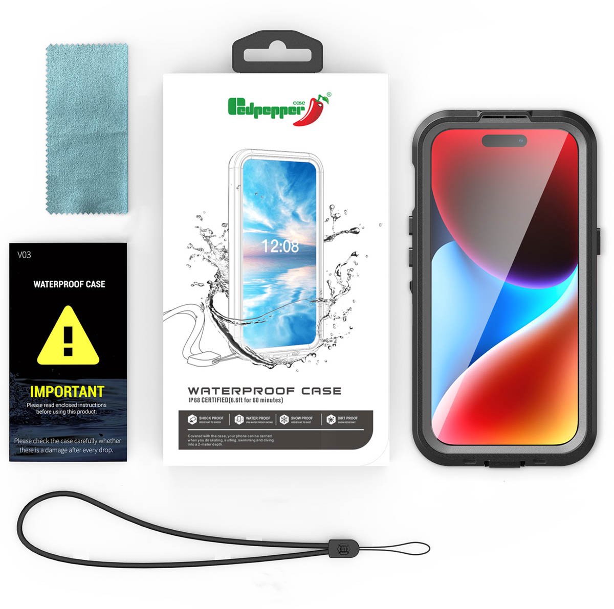 Redpepper Dot Plus Waterproof Backcover geschikt voor Apple iPhone 15 - Zwart