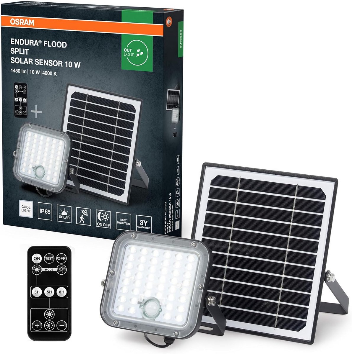 Solar LED Buitenlamp Zwart met Schijnwerper, Bewegingsmelder en Afstandsbediening - 1400lm