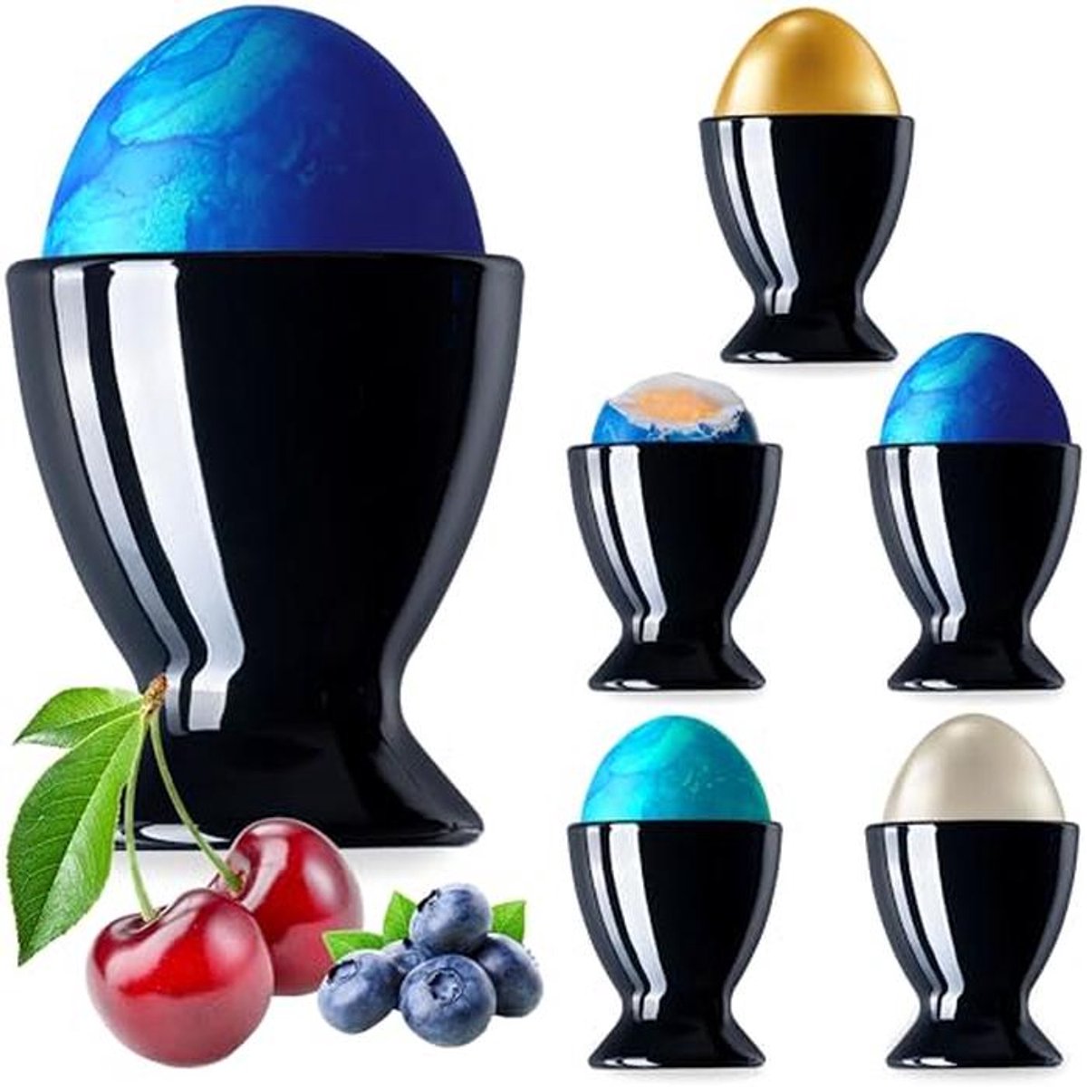 Set van 6 Zwarte Glazen Eierschalen voor Ontbijt en Brunch