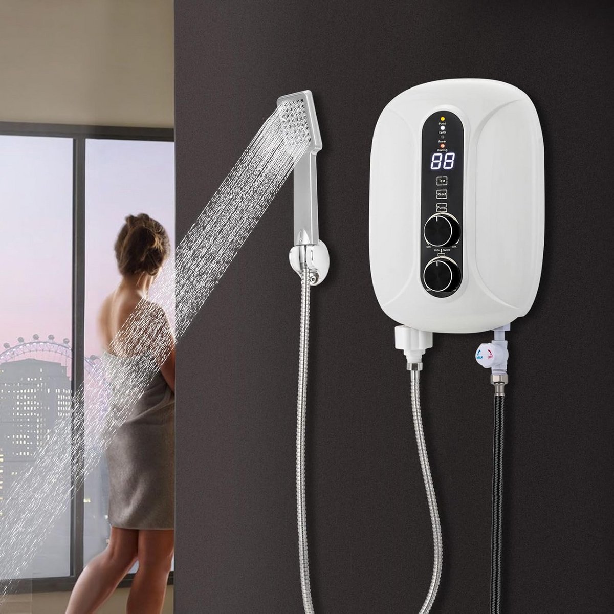 Krachtige Elektrische Directe Warmwaterboiler met Douchekop - 5500W, LED Display