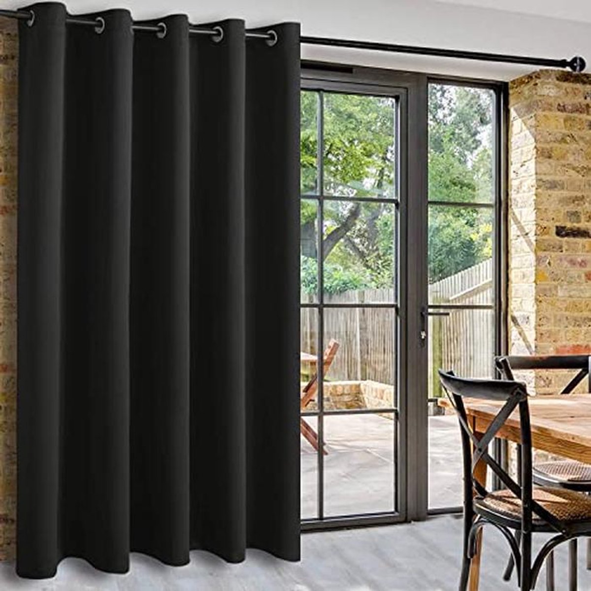 Zwarte Thermische Gordijn Room Divider Opaque Raambekleding voor Woonkamer en Slaapkamer