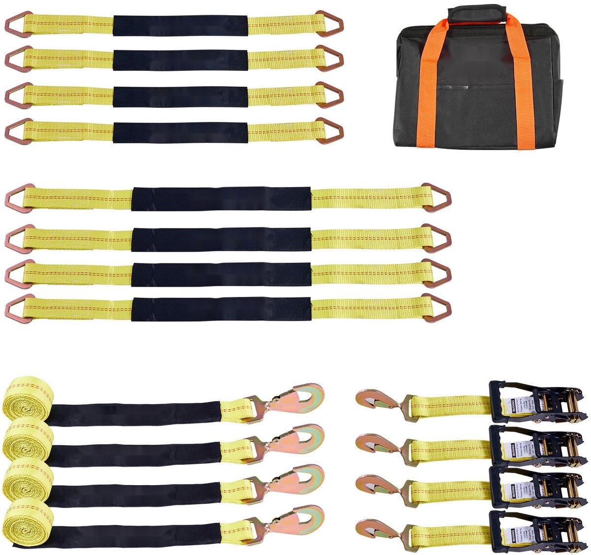 Wielbevestigingsband - Wielspanband met veerhaken - 5,08 cm x 2,44 m - Treksterkte 4540 kg - Draagvermogen 1512 kg - Voor motorfiets, SUV en aanhanger - Geel