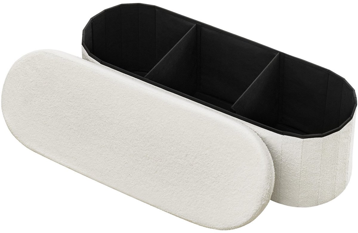 Voetenbank en poef met opbergruimte - Opvouwbare opbergkruk - Ovaal - Gevoerde zitting - Draagvermogen 299,37 kg - Afmeting 11 x 38 x 38 cm - Beige