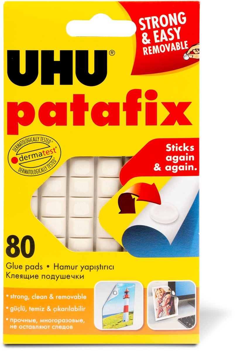 Patafix Witte Kneedlijm 80 Stuks – Herbruikbare Dubbelzijdige Plakpads – Zonder Resten Verwijderbaar – Geschikt voor Kantoor, School en Huishouden – Voor Bevestigen van Papier, Posters en Lichte Objecten op Gladde Oppervlakken [U39125]