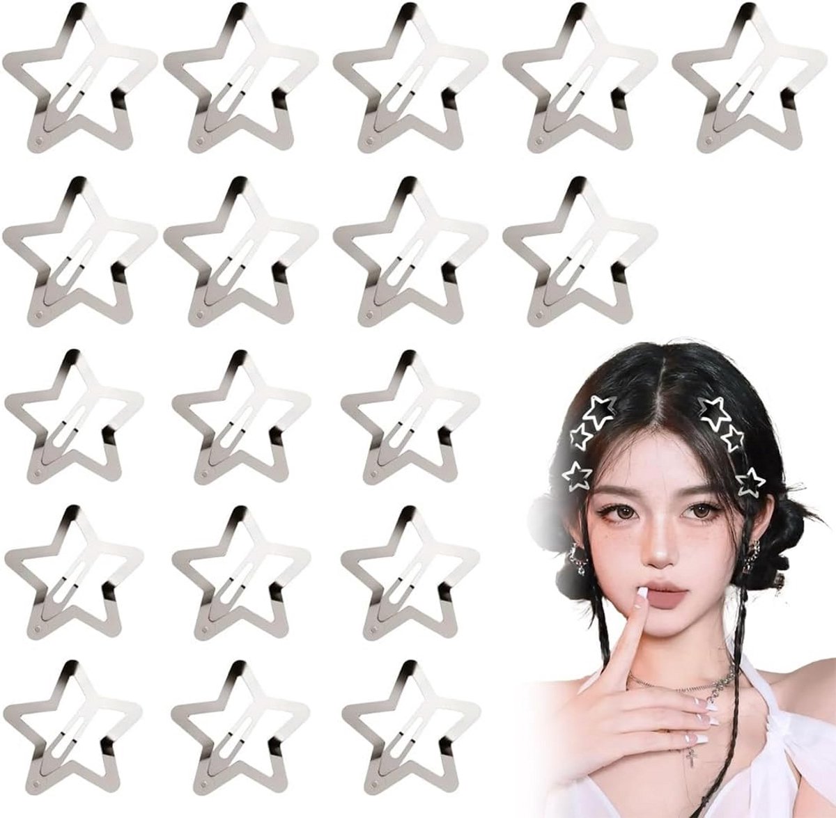 18 Delige Set Zilveren Ster Haarspeldjes - Y2K Pentagram Clips voor Dames & Meisjes