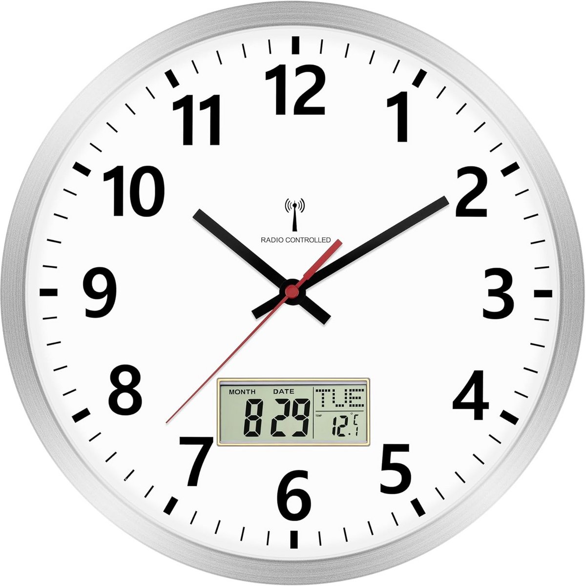 Digitale Wandklok met Temperatuur en Datum, Automatische Tijdinstelling, Stille Werking