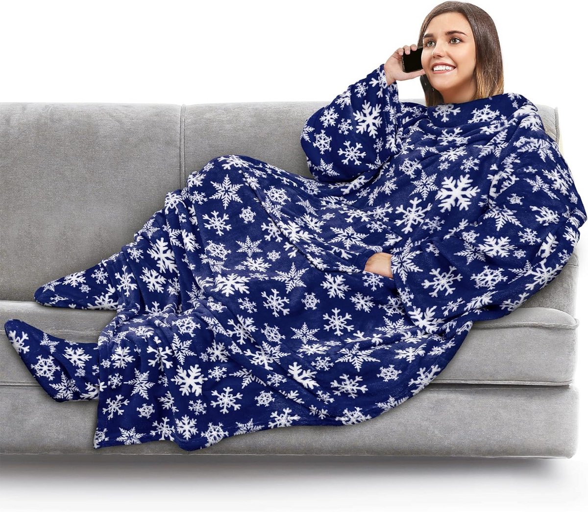 Extra Zachte Fleece Deken met Mouwen en Voetenzak - Warme Draagbare Plaid voor Volwassenen
