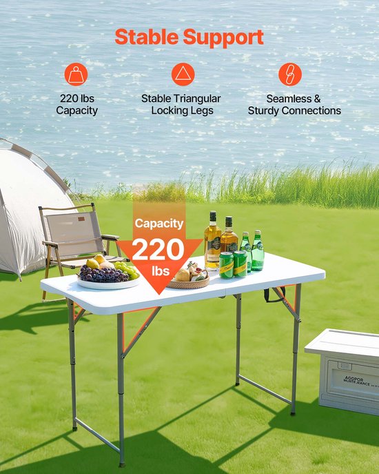 VEVOR Opvouwbare Tafel Draagbare Picknicktafel Buffettafel Kunststof 122cm Wit van Vevor — afbeelding 4