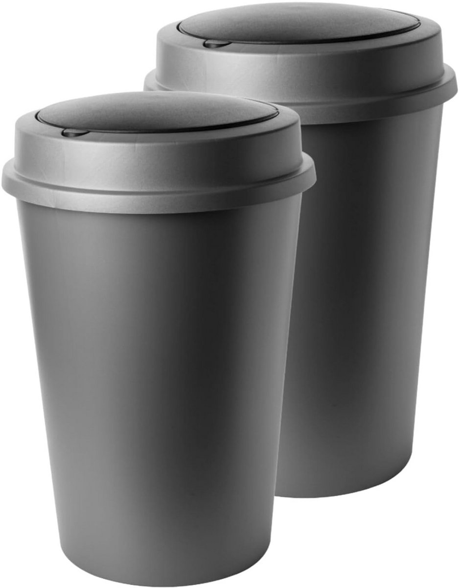 Moderne Vuilnisemmer Set 2 x 50 L - Stijlvolle Afvalemmers met Schommeldeksel voor Keuken, Kantoor en Badkamer