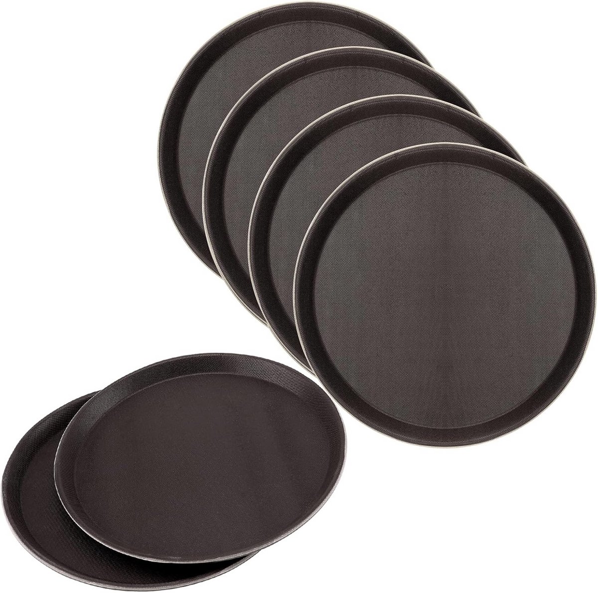 6x Ronde Antislip Dienbladen 28 cm Bruin Kunststof voor Horeca en Thuisgebruik