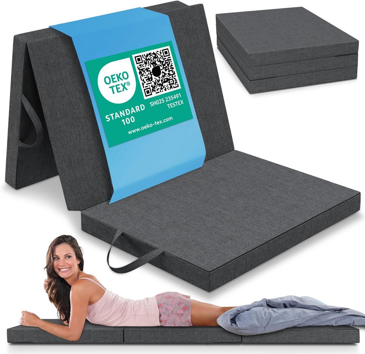 Opvouwbaar Matras 75x200 cm – Dik 8 cm Vouwmatras als Logeerbed, Reismatras of Zitelement