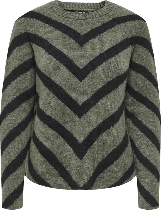 Groene trui met zwarte chevron-strepen.