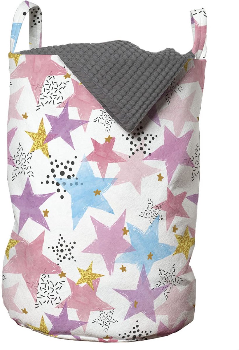 ABAKUHAUS Sterren Waszak, aquarel-punt-strepen, wasmand met hengsels en trekkoordsluiting voor wasserettes, 33 cm breed x 49 cm hoog, veelkleurig