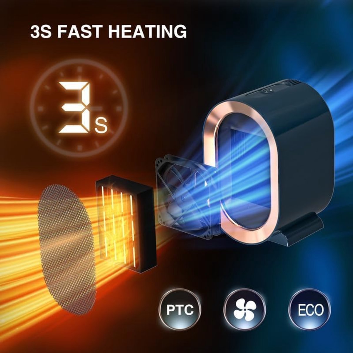 Elektrische kachel - Stille kachel - Miniverwarmer - Draagbare minikachel - Keramische PTC-ventilatorkachel - Winterwarmte - 2 warmte-uitgangen - Oververhittings- en kantelbeveiliging - Geschikt voor thuis - Ouderen - Kinderen - Huisdieren - blauw – foto 4