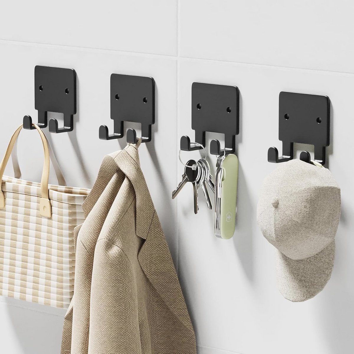 Sleutelhouder voor Muur met Multifunctionele Haken - Zelfklevende en Boren Installatie