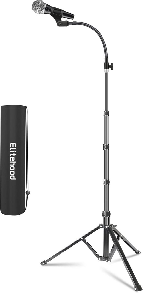 Opvouwbare microfoonstandaard - Verstelbaar tot 82 inch - Inclusief microfoonclip - Ideaal voor optredens, zingen, en karaoke