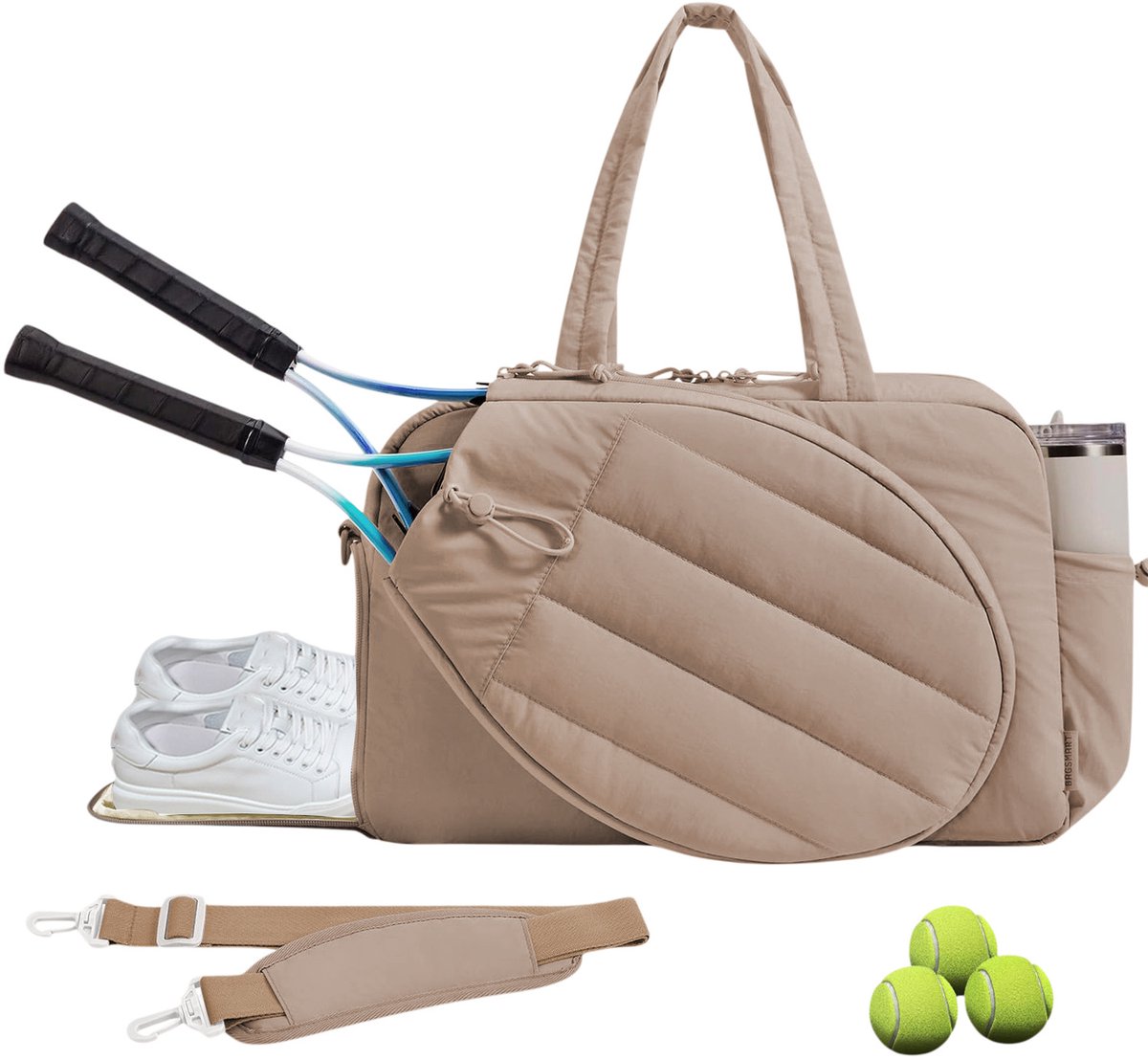 Topmelon Tennistas - Tenniszak met apart schoenenvak - Tennistas vrouw - Sporttas - Padel tas -Schouder Gymbag Reistas - Waterafstotend - 42L Kameel
