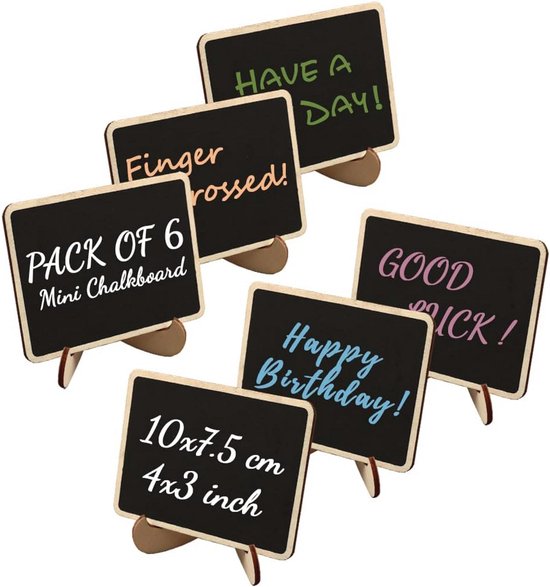 Mini schoolbord borden, 10 stuks mini schoolborden met standaard, uitwisbare rechthoek krijtborden voedseletiketten voor school, prikbordbord, bruiloft, feest, tafelnummers, voedselborden, evenementdecor ( zwart