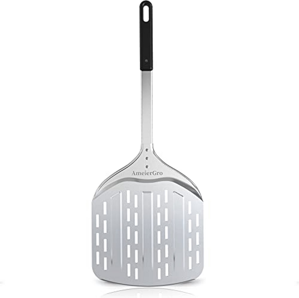Geperforeerde 12 inch pizzaspatel met lange steel van geanodiseerd aluminium voor pizzaoven