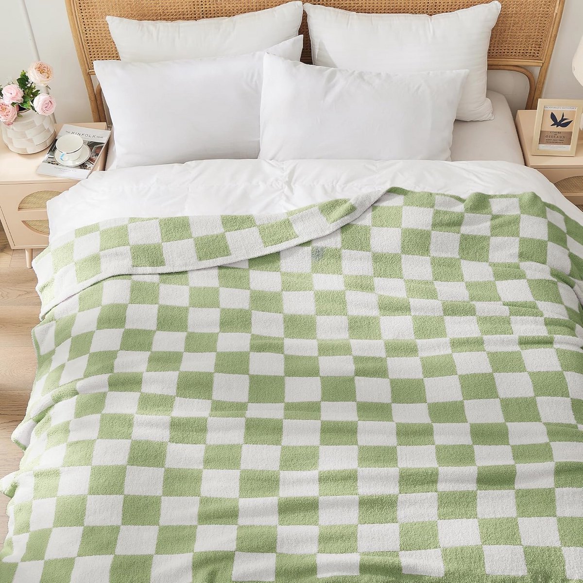 Geruite Luxe Deken - Zachte Omkeerbare Deken voor Bank - 127 x 152 cm in Groen en Wit