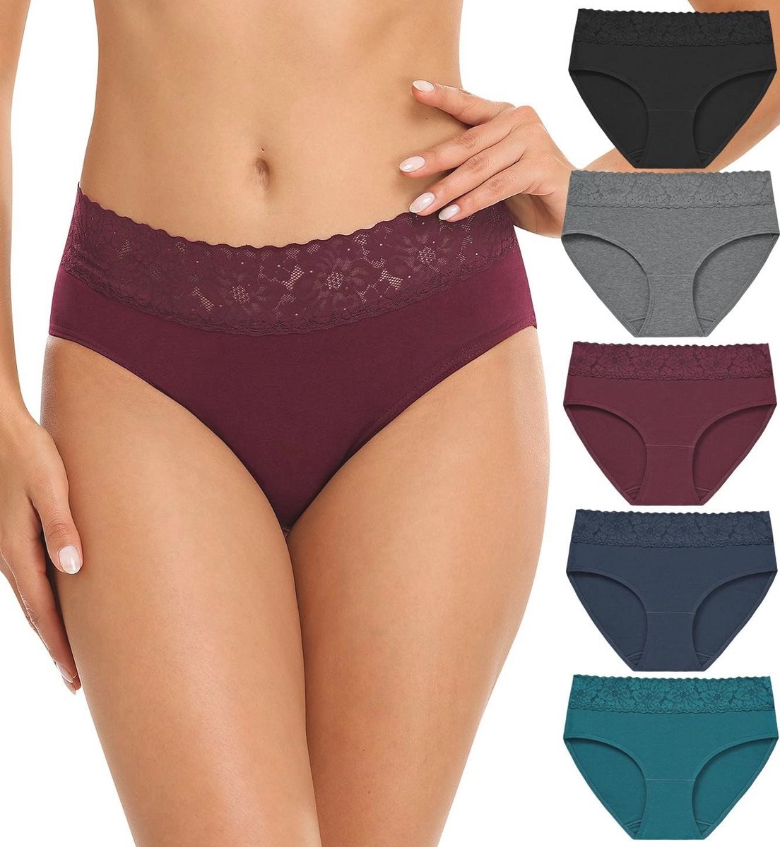 Katoenen Hipster Ondergoed voor Vrouwen - Set van 5 - Comfortabele Kanten Onderbroeken