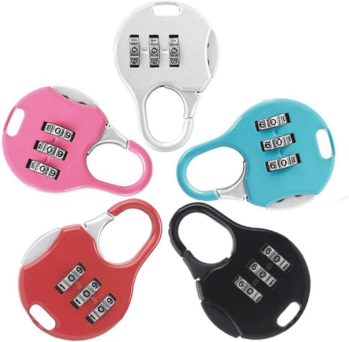 Reiscombinatieslot voor bagage en lockers - 5-Pack incl. Draagbare sloten