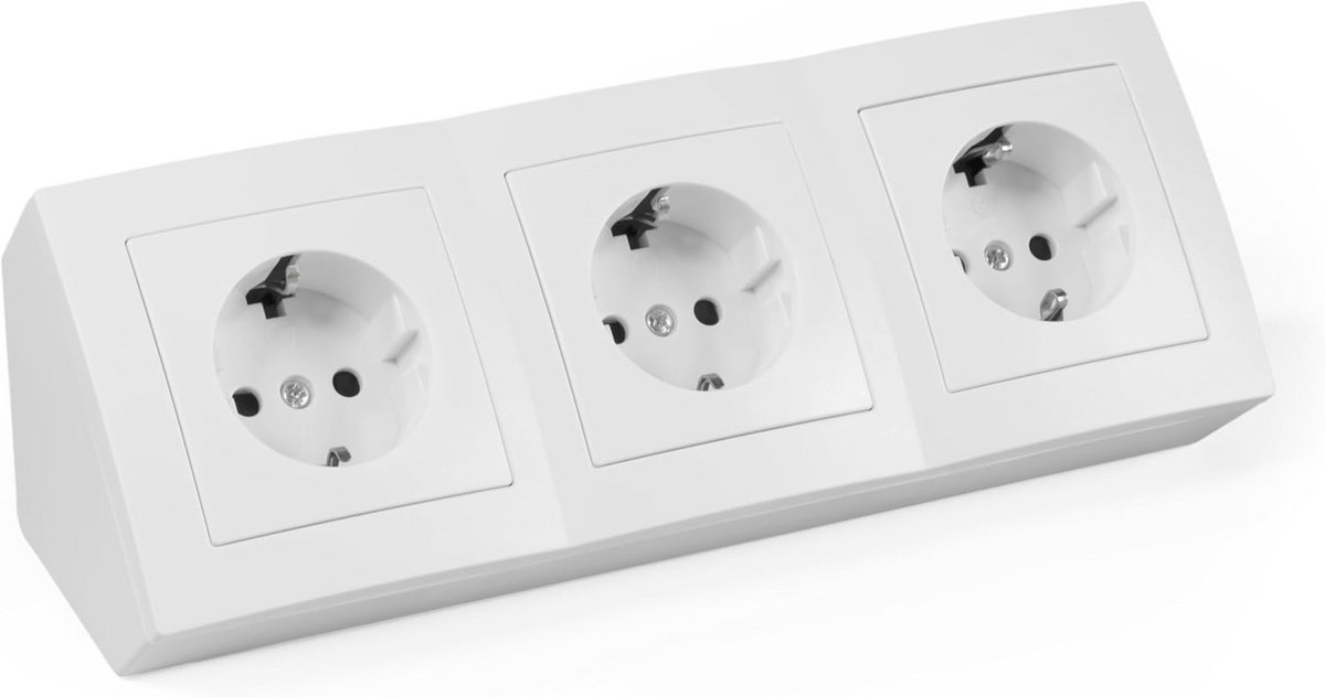3-voudige Geaarde Stopcontactdoos met 15 cm Kabel - Ideaal voor Hoekmontage en Onderbouwmontage