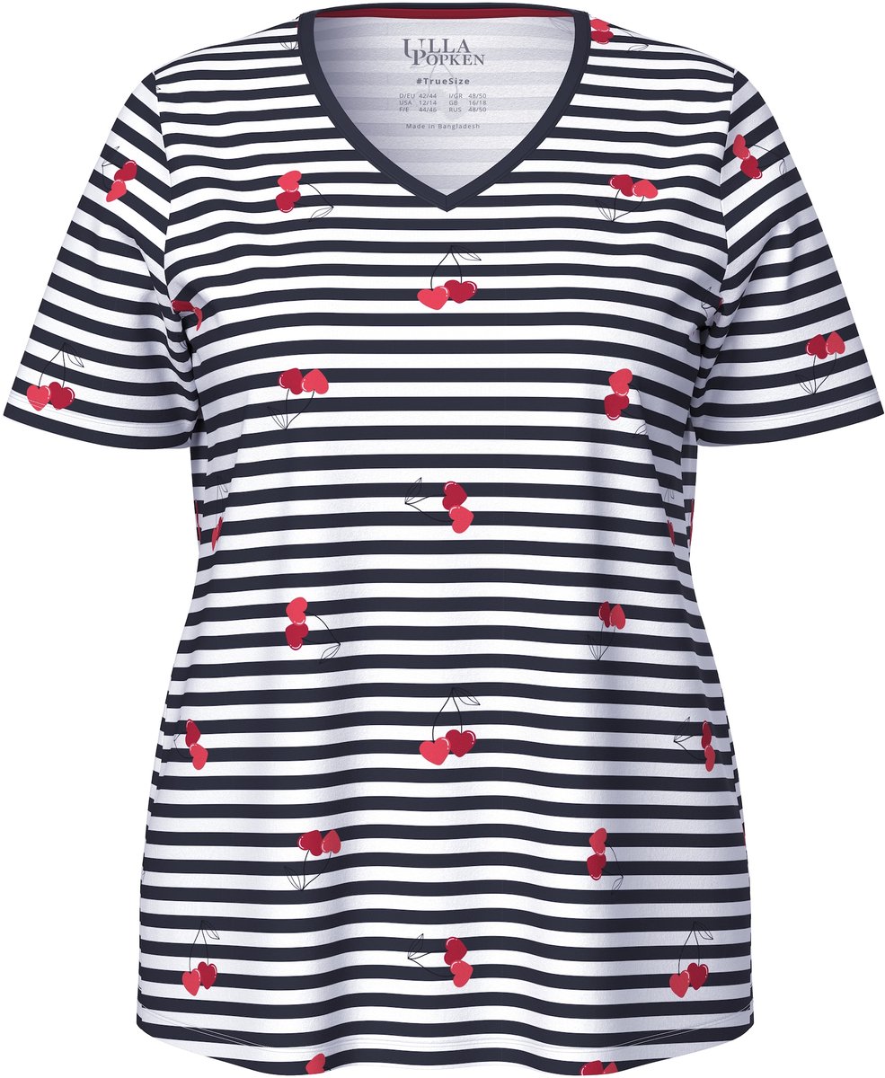 Ulla Popken Dames - Pyjamashirt harten korte mouwen - Sneeuwwit - Maat 46+