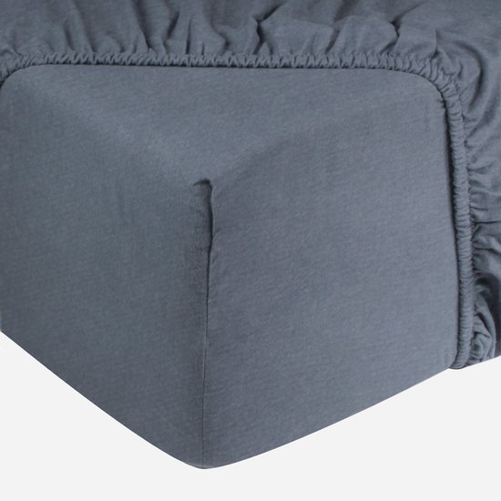 DoubleDry Jersey Stretch Hoeslaken - 100% Katoen - Tweepersoons 180x200 cm - 25cm Matrasdikte - Rondom Elastiek - Blauw Melange