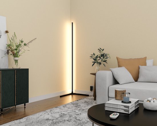 Calex Lampadaire LED intelligente - Lampe d'angle debout WiFi - éclairage d'ambiance dimmable RVB et lumière blanche - app et télécommande