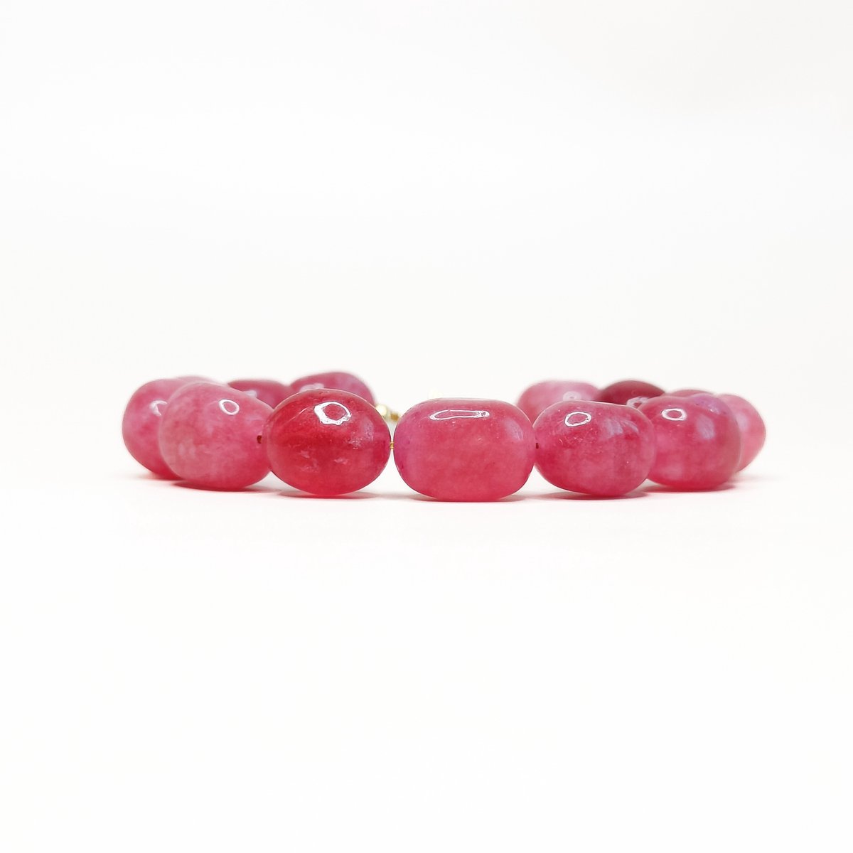 Ava & Imber | Ovalis Armband Aardbeienkwarts | Grote Roze Kralenarmband | Organische Edelsteen Kralen Roze | Felroze Armband Vrouwen Damesarmband Kralen Verstelbaar Stainless Steel 18k PVD