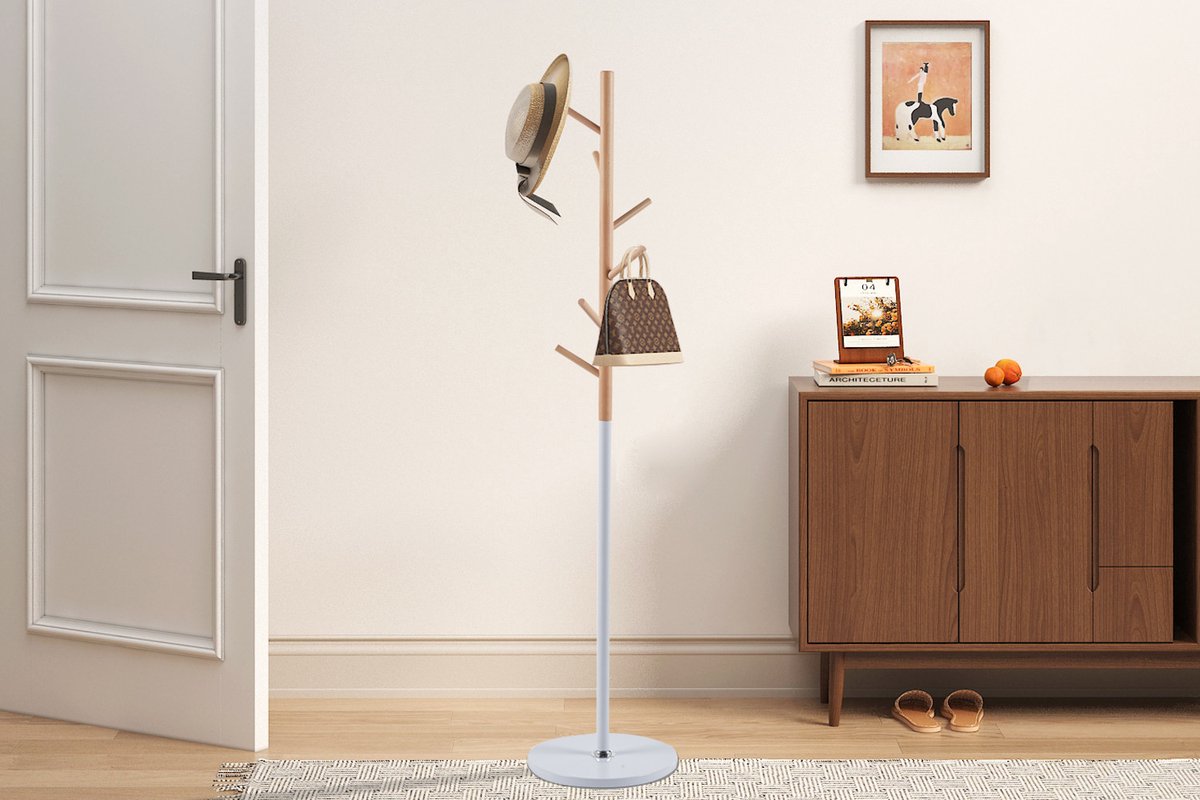 Staande Kapstok Viola | Ø37 X 172 Cm | Beukenhout / Metaal - Rousseau - Staande Kapstokken - Wit - Hout; Metaal