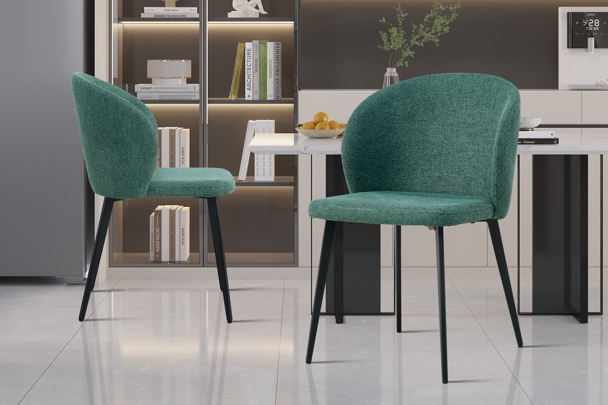 Rousseau Eetkamerstoel Toledo Groen – Stoffen Bekleding – Zwarte Metalen Poten – Per Stuk