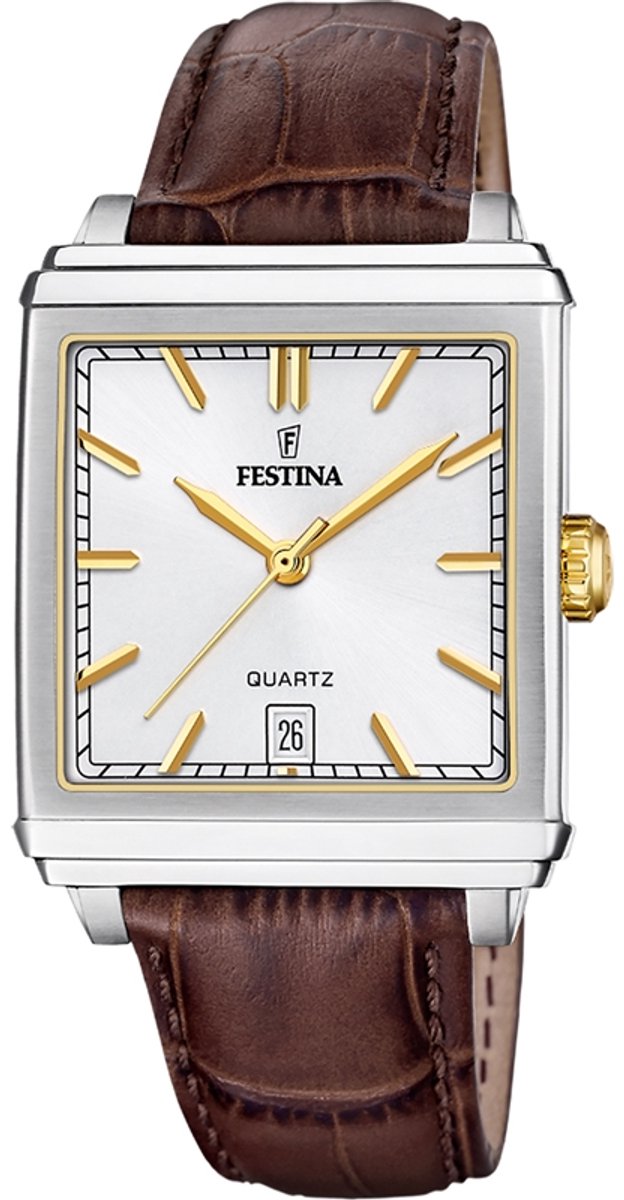 Festina F20681-4 Heren Horloge - Mineraalglas - Roestvrijstaal-Leer - Zilverkleurig - Ø 33.5 mm - Quartz - Gesp - 5 ATM (douchen)