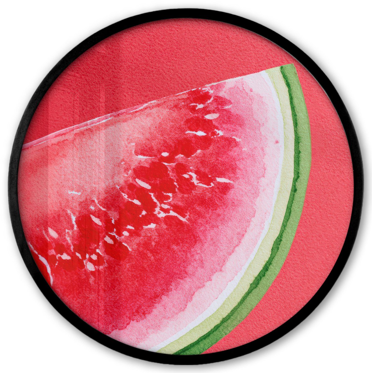 FrameYourWall Poster in lijst Rond - Fotolijst 40x40 cm - Posters - Watermeloen - Rood - Zomers - Ronde posterlijst zwart - Decoratie - Wanddecoratie woonkamer - Muurdecoratie slaapkamer Multicolor