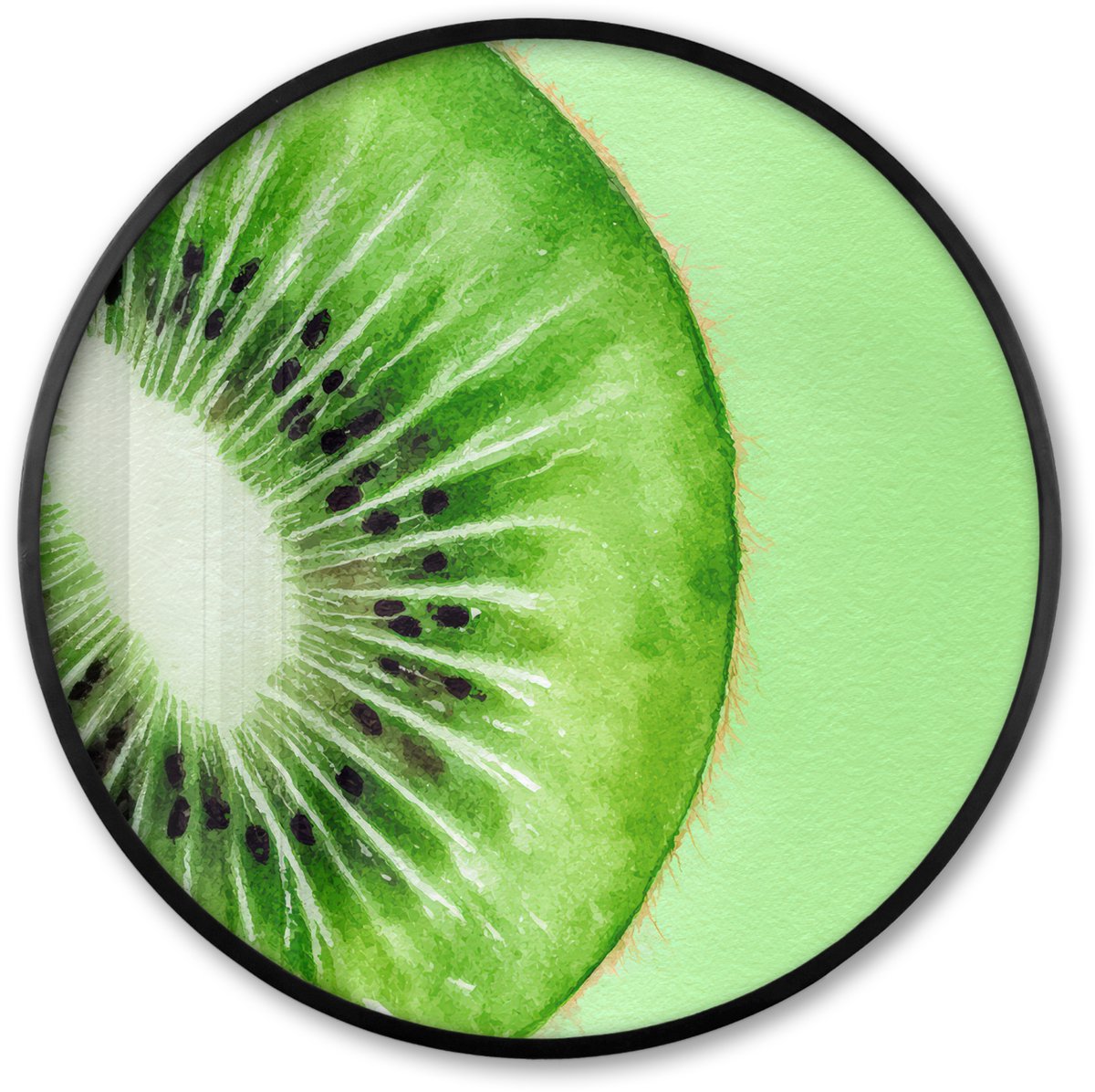 FrameYourWall Poster in lijst Rond - Fotolijst 60x60 cm - Posters - Kiwi - Groen - Fris - Ronde posterlijst zwart - Decoratie - Wanddecoratie woonkamer - Muurdecoratie slaapkamer Multicolor