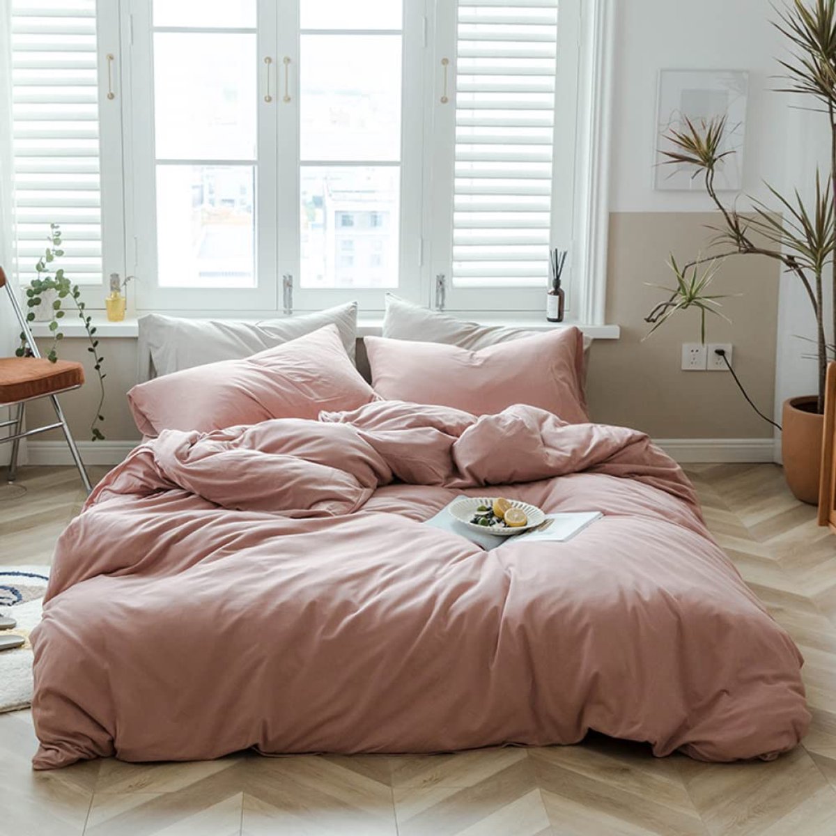 Unyqoos Roze katoenen dekbedovertrekset met ritssluiting en kussensloop 135x200 cm