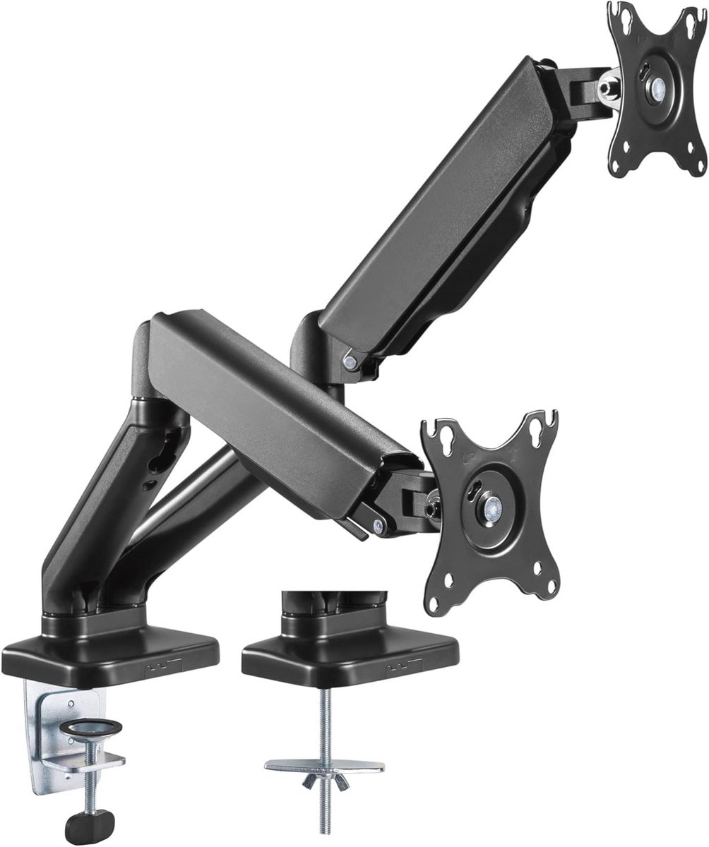Dubbele Monitorarm voor 17"-32" Schermen - Gasveer en Volledige Beweging - VESA Bevestiging