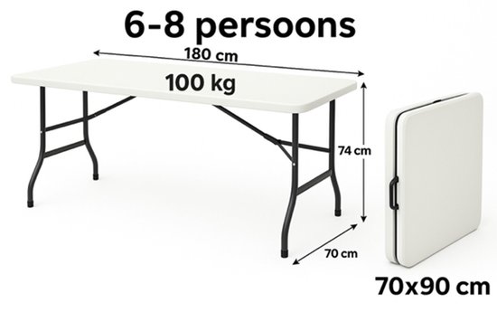 HEM Vouwtafel Inklapbaar 180x70 Wit - Buffettafel - Klaptafel - Campingtafel - 100 kg Belastbaar - 9,5 kg - Met Rode HEM Topper van Merkloos — afbeelding 3