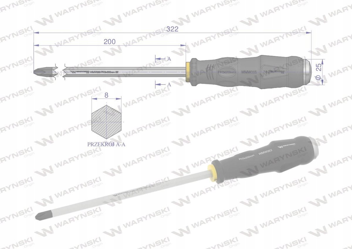 Waryński Klopslag Schroevendraaier PH3x200mm - Slagmoer Driver