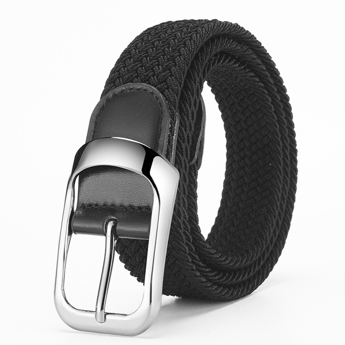 Zwarte herenset met elastische riem – 1 elastische golvriem, vervaardigd van vrijetijdsstof, elastische casualriem. Te combineren met zwarte jeans en sportkleding. Veelzijdig, duurzaam en comfortabel, ook geschikt voor werkbroeken.