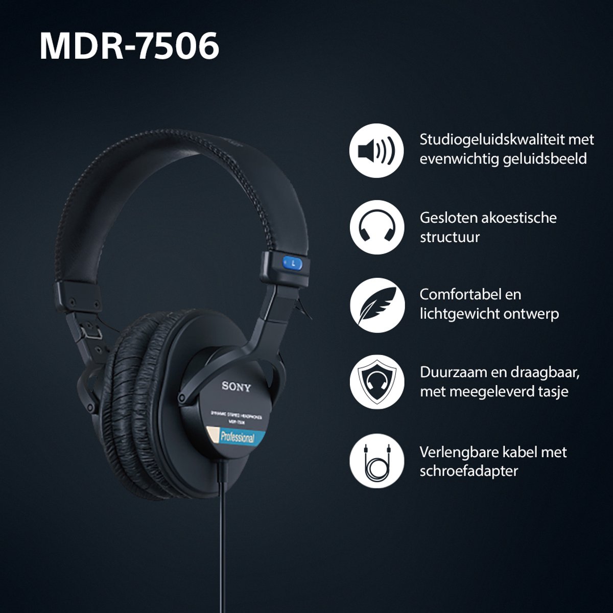 Sony MDR-7506 Studio Koptelefoon met Gesloten Achterkant - afbeelding 3