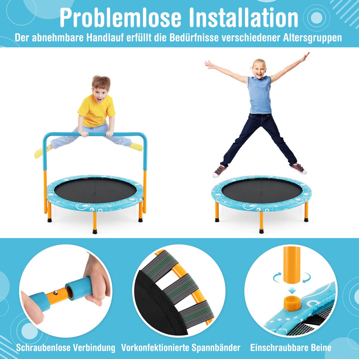 COSTWAY φ92 cm mini-trampoline, opvouwbare fitnesstrampoline, kindertrampoline tot 150 kg belastbaar, tuintrampoline, indoor- en outdoortrampoline — afbeelding 3