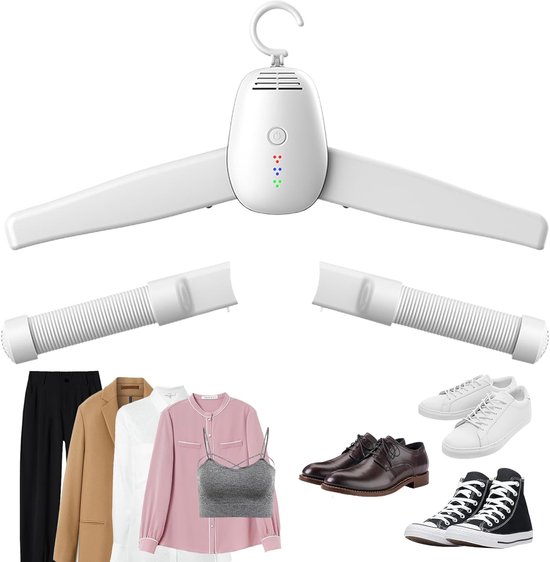 Draagbare wasdroger - Schoenendroger - Elektrische Wasdroger - 2-in-1 kleding- en schoenendroger - Ophangbare luchtdroger met afneembare hanger - Droog naar behoefte - Stil en geluidsarm - Geschikt voor thuis, op reis en zakenreizen