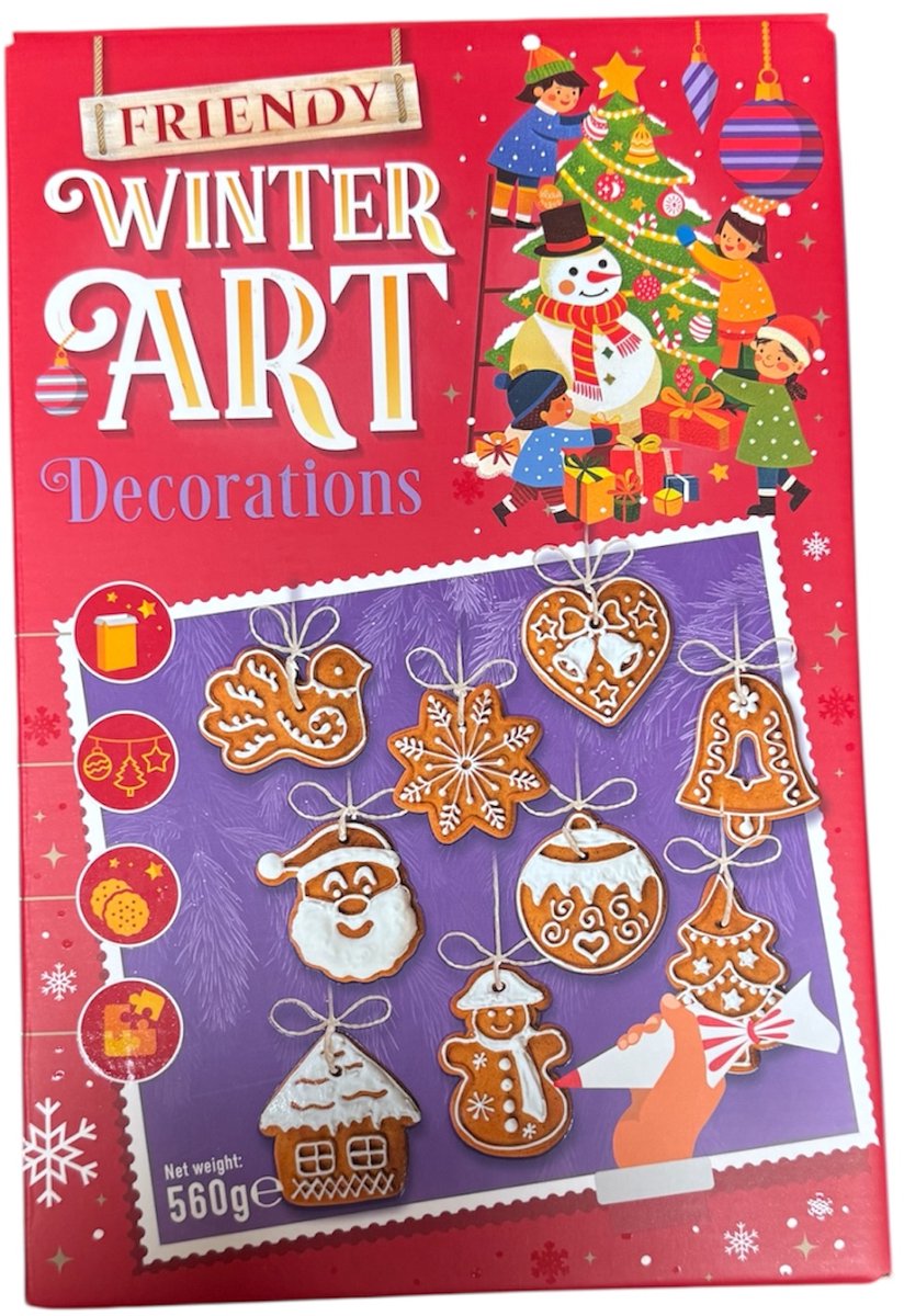 Winter Art Gingerbread cookies - 560 gram - DIY Peperkoek - 9 Suikerkoekjes met icing - Kerst - Kersttradities