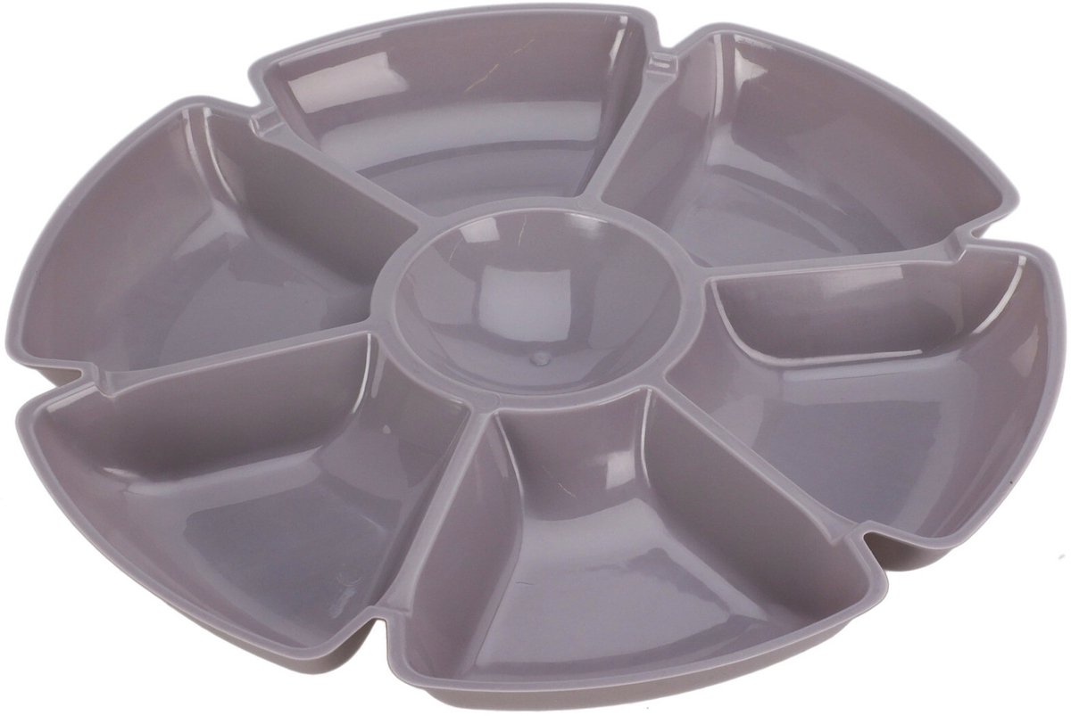 Excellent Houseware Hapjes / chips serveerschaal - grijs - D29 cm - vakjes dienblad - kunststof