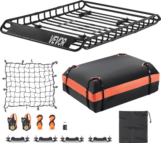 Universele Lading Dakrek Mand op Zwaar Werk Berekende Auto Bovenkant Bagage Houder Drager met 4 U-bouten 120 x 98 x 17 cm Zwart - Costway
